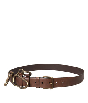 Dolce & Gabbana Brown Calf Leather Gold Metal Buckle Belt Men