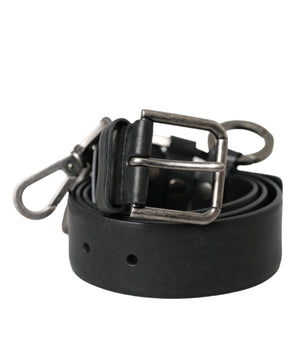 Dolce & Gabbana Black Calf Leather Silver Metal Buckle Belt