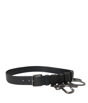 Dolce & Gabbana Black Calf Leather Silver Metal Buckle Belt