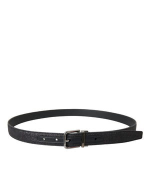 Dolce & Gabbana Black Glittered Leather Silver Buckle Belt