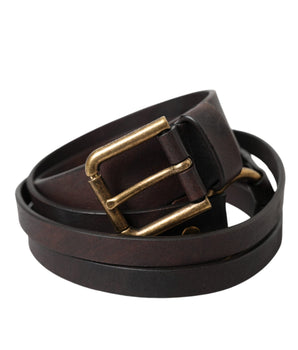 Dolce & Gabbana Dark Brown Leather Gold Metal Buckle Women Belt