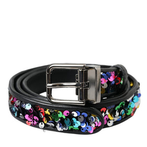 Dolce & Gabbana Black Sequined Silver Metal Buckle Women Belt