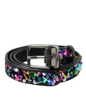Dolce & Gabbana Black Sequined Silver Metal Buckle Women Belt