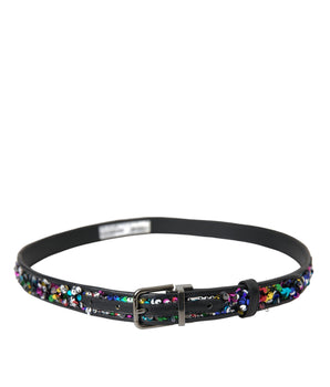 Dolce & Gabbana Black Sequined Silver Metal Buckle Women Belt