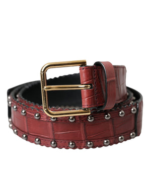 Dolce & Gabbana Brown Alligator Leather Studded Metal Buckle Belt