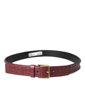 Dolce & Gabbana Brown Alligator Leather Studded Metal Buckle Belt