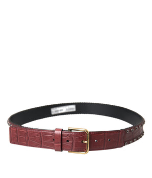 Dolce & Gabbana Brown Alligator Leather Studded Metal Buckle Belt