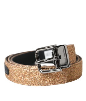 Dolce & Gabbana Gold Glitter Leather Silver Metal Buckle Belt