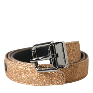 Dolce & Gabbana Gold Glitter Leather Silver Metal Buckle Belt