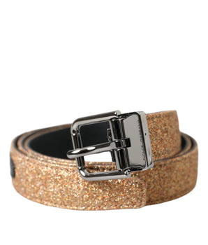 Dolce & Gabbana Gold Glitter Leather Silver Metal Buckle Belt