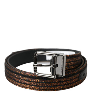 Dolce & Gabbana Gold Jacquard Stripes Silver Metal Buckle Belt