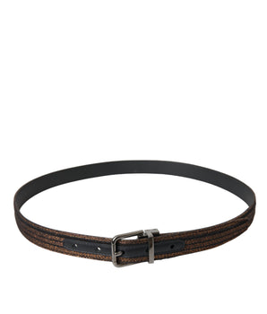 Dolce & Gabbana Gold Jacquard Stripes Silver Metal Buckle Belt