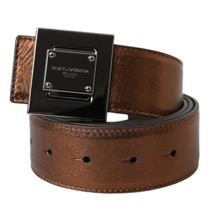 Dolce & Gabbana Metallic Bronze Leather Square Metal Buckle Belt