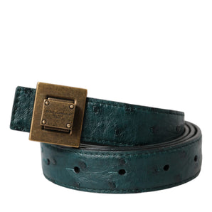 Dolce & Gabbana Dark Green Leather Square Metal Buckle Belt