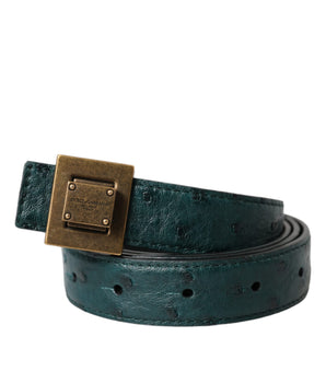 Dolce & Gabbana Dark Green Leather Square Metal Buckle Belt