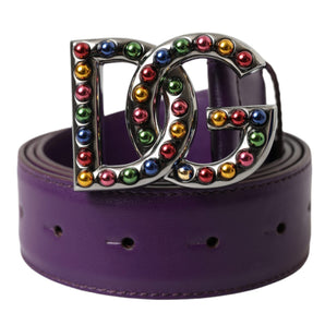 Dolce & Gabbana Purple Leather DG Logo Studs Metal Buckle Belt