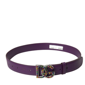 Dolce & Gabbana Purple Leather DG Logo Studs Metal Buckle Belt