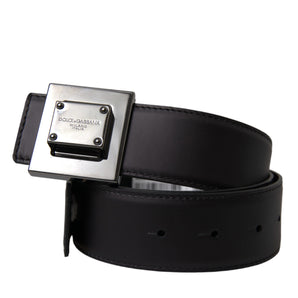 Dolce & Gabbana Black Calf Leather Square Metal Buckle Belt