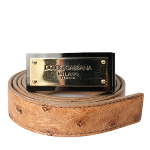 Dolce & Gabbana Beige Leather Gold Logo Engraved Buckle Belt