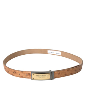 Dolce & Gabbana Beige Leather Gold Logo Engraved Buckle Belt