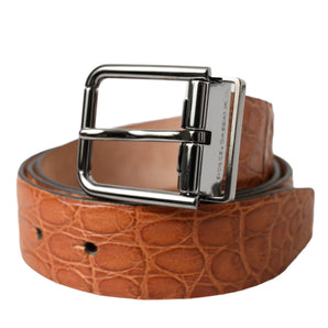 Dolce & Gabbana Brown Exotic Leather Silver Metal Buckle Belt