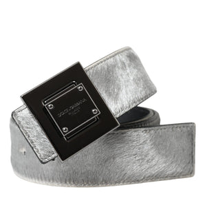 Dolce & Gabbana Silver Leather Square Metal Buckle Belt