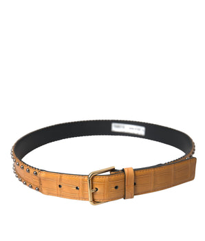 Dolce & Gabbana Beige Alligator Leather Studded Metal Buckle Belt
