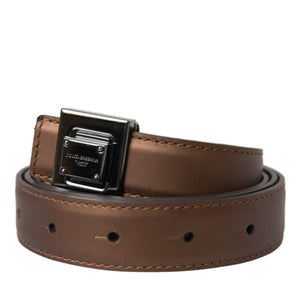 Dolce & Gabbana Bronze Leather Square Metal Buckle Belt