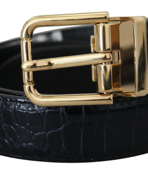 Dolce & Gabbana Black Exotic Leather Gold Metal Buckle Belt