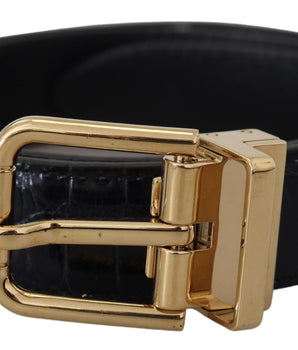 Dolce & Gabbana Black Exotic Leather Gold Metal Buckle Belt