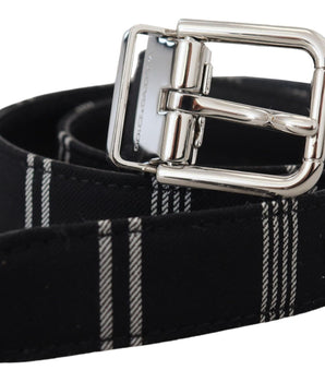 Dolce & Gabbana Black White Cotton Metal Silver Buckle Belt