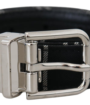 Dolce & Gabbana Black White Cotton Metal Silver Buckle Belt