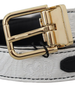 Dolce &amp; Gabbana Cinturón con hebilla de metal dorado con patchwork blanco y negro