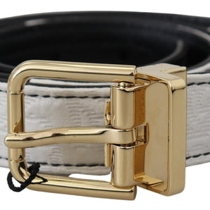 Dolce & Gabbana White Black Patchwork Gold Metal Buckle Belt