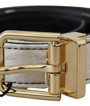 Dolce &amp; Gabbana Cinturón con hebilla de metal dorado con patchwork blanco y negro