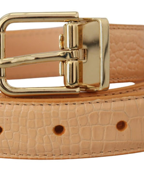 Dolce & Gabbana Beige Exotic Leather Gold Metal Buckle Belt