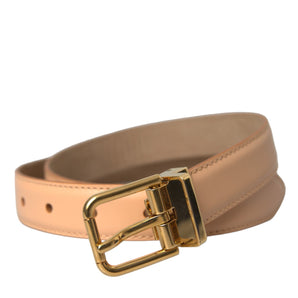 Dolce & Gabbana Beige Calfskin Leather Gold Metal Buckle Belt