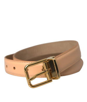 Dolce & Gabbana Beige Calfskin Leather Gold Metal Buckle Belt