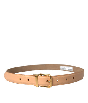 Dolce & Gabbana Beige Calfskin Leather Gold Metal Buckle Belt