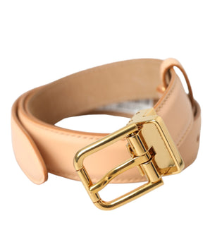 Dolce & Gabbana Beige Calfskin Leather Gold Metal Buckle Belt