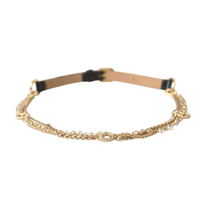 Dolce & Gabbana Black Leather Gold Chain Crystal Waist Women Belt