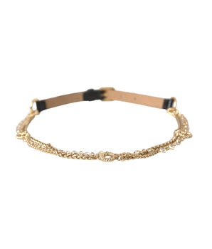 Dolce & Gabbana Black Leather Gold Chain Crystal Waist Women Belt