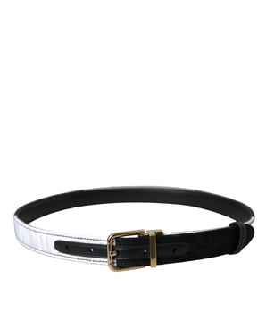 Dolce & Gabbana Black White Patchwork Gold Metal Buckle Belt