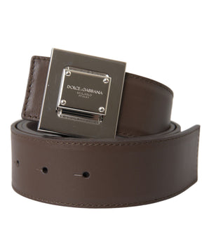 Dolce & Gabbana Brown Calf Leather Square Metal Buckle Belt