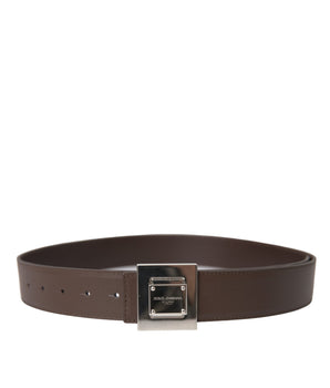 Dolce & Gabbana Brown Calf Leather Square Metal Buckle Belt