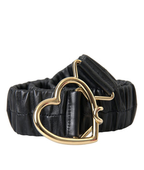 Dolce & Gabbana Black Leather Gold Heart Metal Buckle Belt
