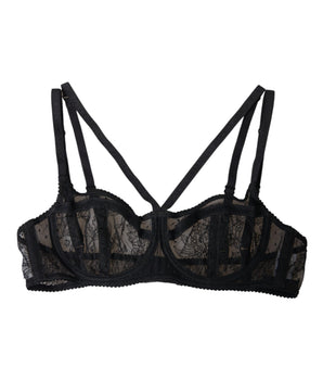 Dolce &amp; Gabbana Black Floral Lace Nylon Balconcino Bra Underwear