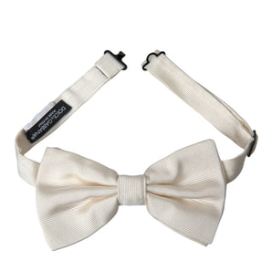 Dolce &amp; Gabbana Off White Silk Adjustable Neck Men Bow Tie