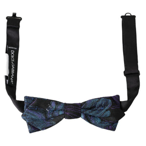 Dolce &amp; Gabbana Black Blue Brocade Adjustable Neck Men Bow Tie