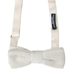 Dolce &amp; Gabbana White Suede Cotton Adjustable Neck Men Bow Tie